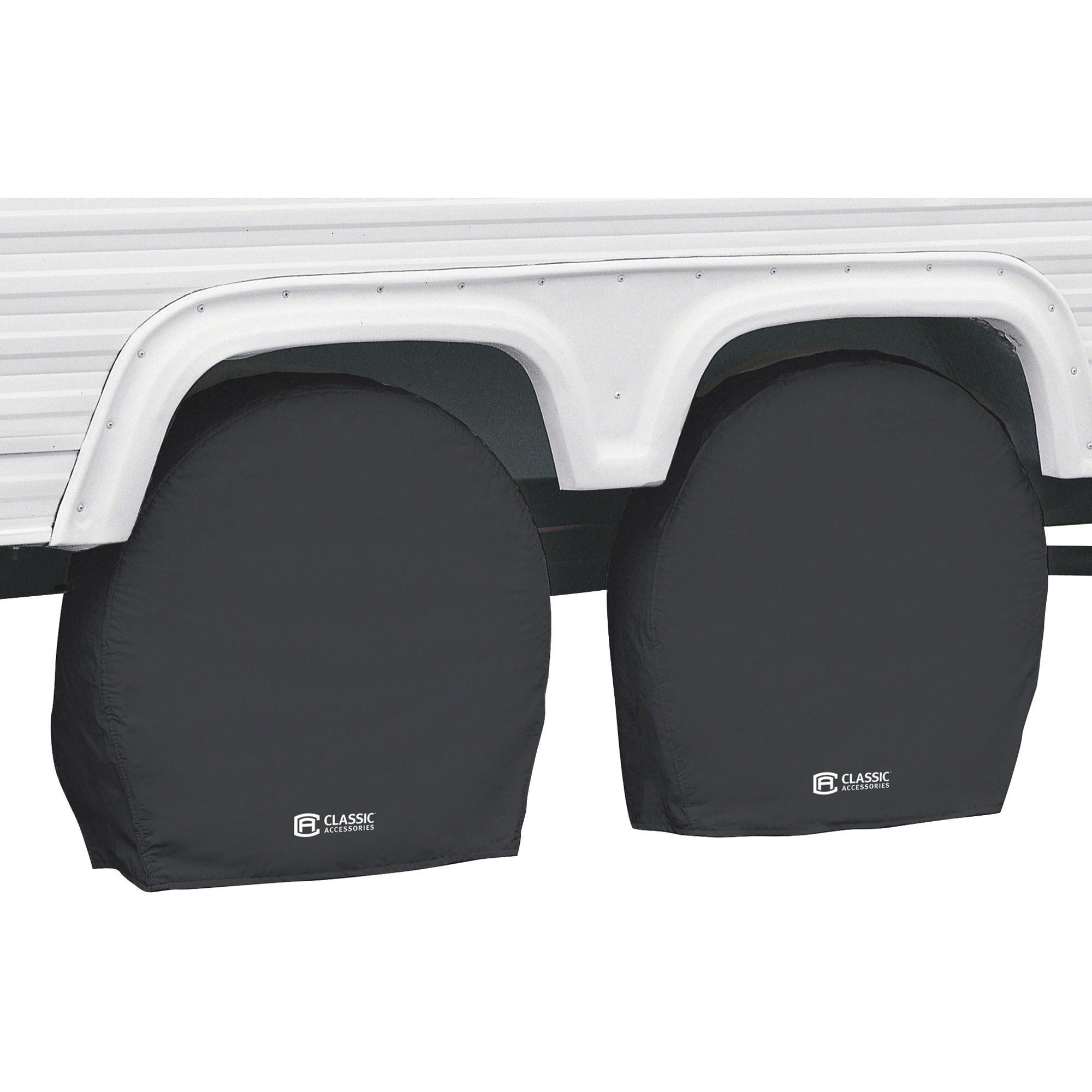 Classic Accessories RV Wheel Covers, 2 Covers, Black, Fits 18in.-21in. Tire Dia., 6.75in. Tire Width, Model# 80-235-300402-00